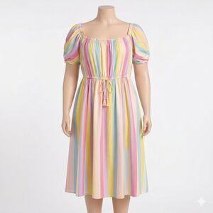 Torrid 4X Rainbow Striped Midi Dress Yellow Plus Size Boho Off Shoulder Fringe